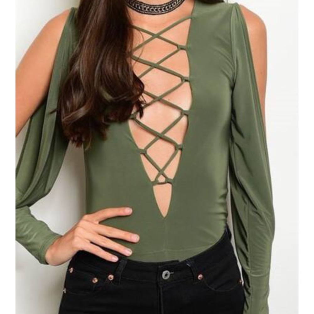 Olive green cut out bodysuit